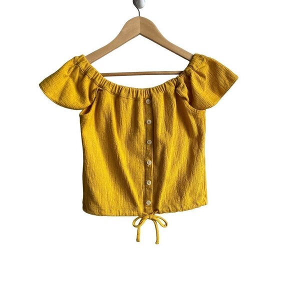 Madewell Texture & Thread Tie Waist Off the Shoulder Top Yellow Size XS - Picture 2 of 6